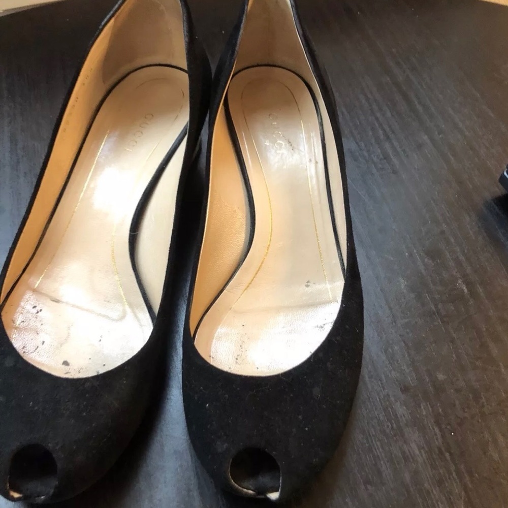 Gucci Black Suede Peep-Toe Heels